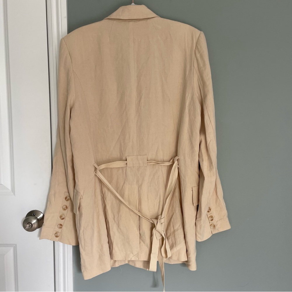 Free People "Olivia" Double Breasted Linen Blend Pebble/Sand Blazer - Picture 9 of 17